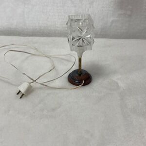 Dollhouse Miniature Table Lamp Clear Faceted Shade Brass Stem Rustic Base Wired